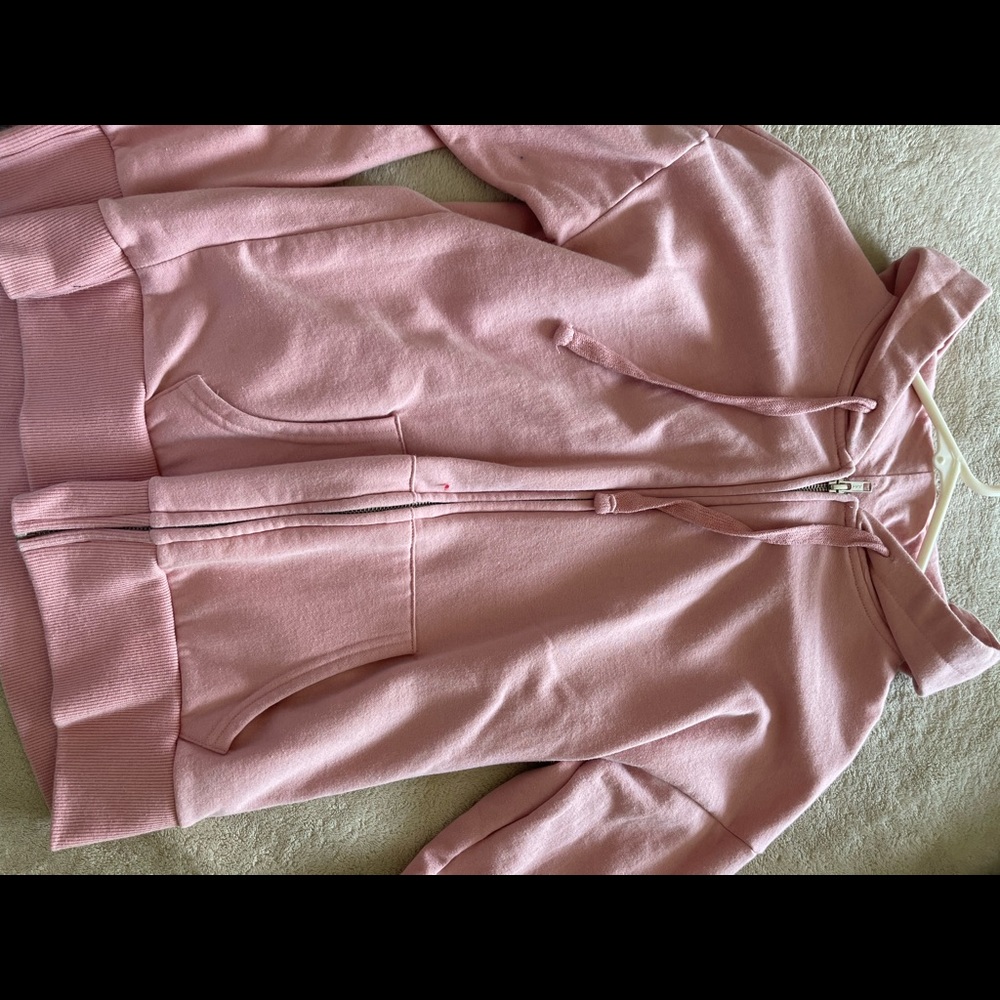 pink zip up drawstring hoodie